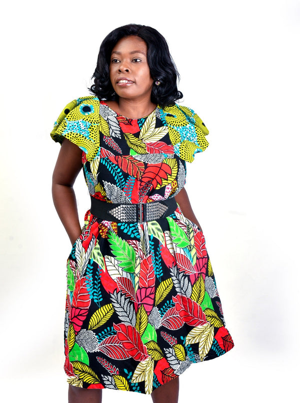 Multicolored Feather Design Dress