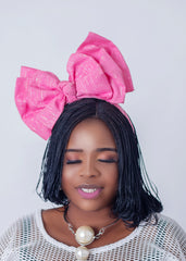 African/Nigerian Style Pink Auto Gele Bow-Tie Head Band