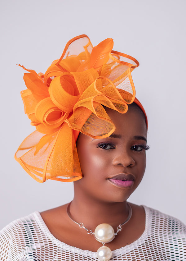 African/Nigerian Style Orange Auto Gele Tuban Head Wrap