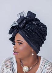 African/Nigerian Auto Gele Headtie Black Head Wrap