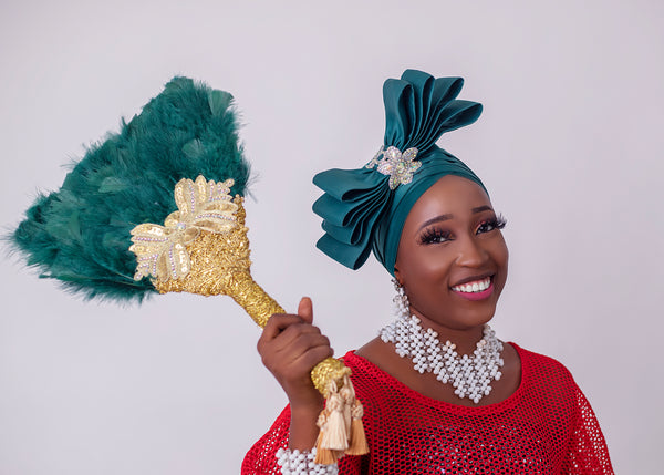 African/Nigerian Style Emerald Green Auto Gele Tuban Head Wrap