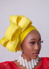 African/Nigerian Style Yellow Auto Gele Tuban Head Wrap