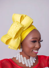 African/Nigerian Style Yellow Auto Gele Tuban Head Wrap