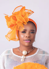 African/Nigerian Style Orange Auto Gele Tuban Head Wrap