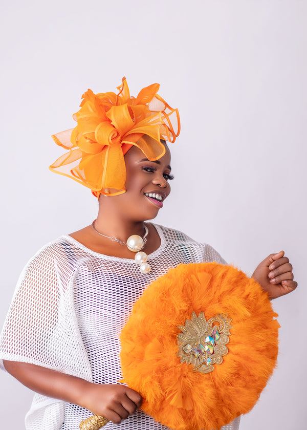 African/Nigerian Style Orange Auto Gele Tuban Head Wrap