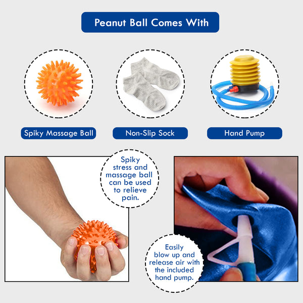 Peanut Birthing Yoga Ball Kit With Non Skid Sock And Spikey Stress Ball